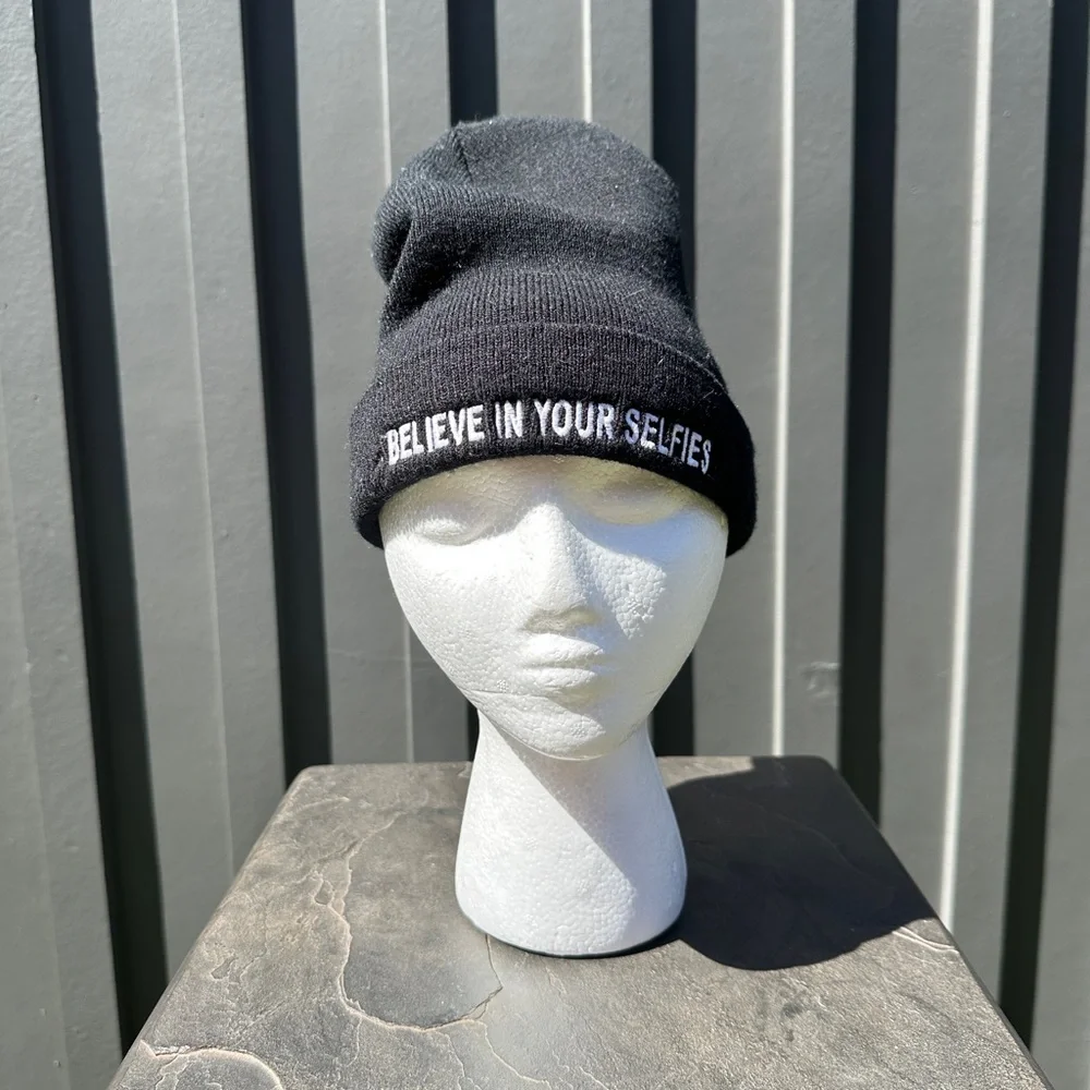 UNIF “Believe in Your Selfies” Black Acrylic Beanie